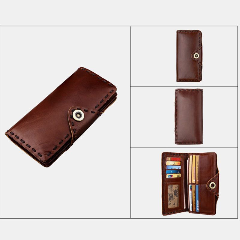 Hombres De Cuero Genuino Bifold Multi-card Slot Retro Titular De La Tarjeta De Piel De Vaca Clip De Dinero Monedero Monedero