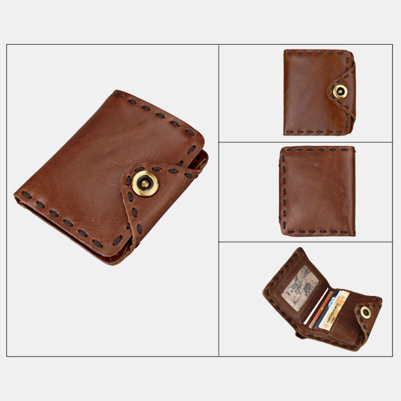 Hombres De Cuero Genuino Bifold Multi-card Slot Retro Titular De La Tarjeta De Piel De Vaca Clip De Dinero Monedero Monedero