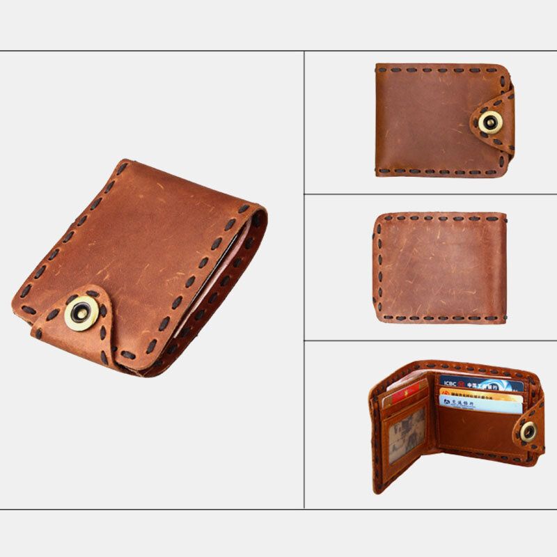 Hombres De Cuero Genuino Bifold Multi-card Slot Retro Titular De La Tarjeta De Piel De Vaca Clip De Dinero Monedero Monedero