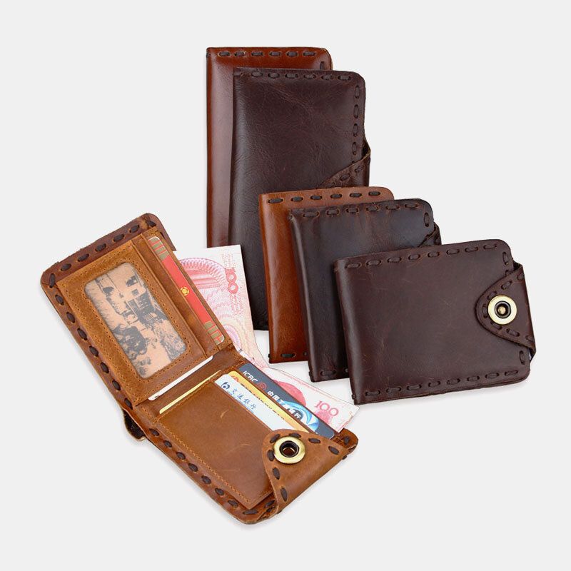 Hombres De Cuero Genuino Bifold Multi-card Slot Retro Titular De La Tarjeta De Piel De Vaca Clip De Dinero Monedero Monedero