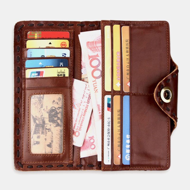 Hombres De Cuero Genuino Bifold Multi-card Slot Retro Titular De La Tarjeta De Piel De Vaca Clip De Dinero Monedero Monedero