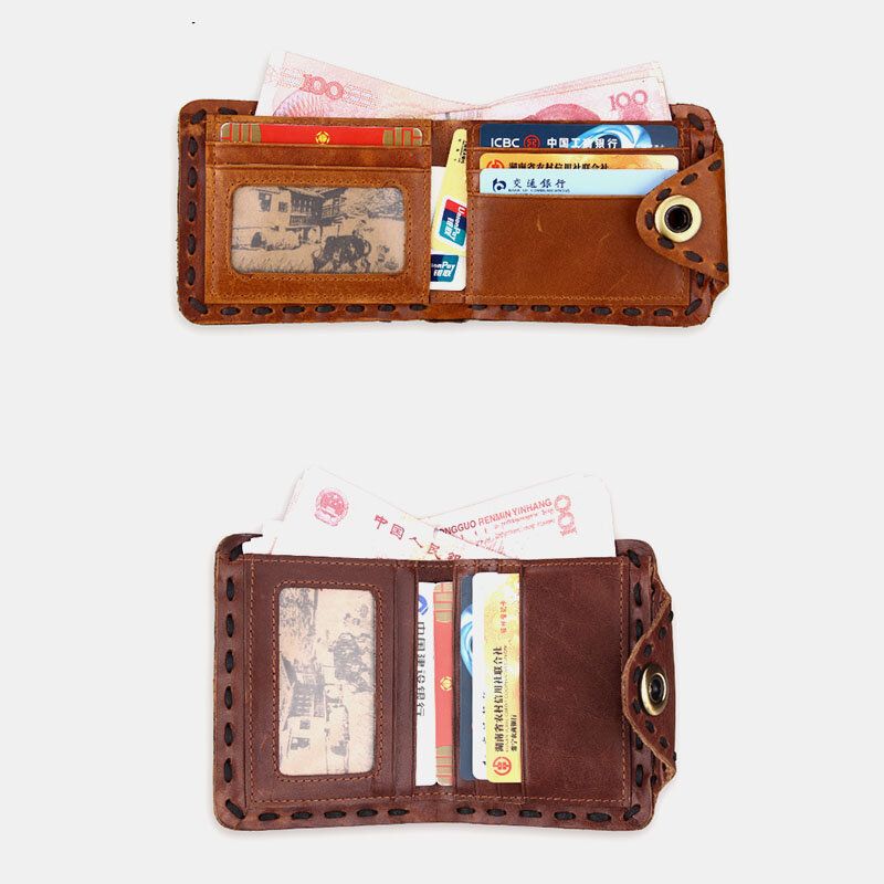 Hombres De Cuero Genuino Bifold Multi-card Slot Retro Titular De La Tarjeta De Piel De Vaca Clip De Dinero Monedero Monedero