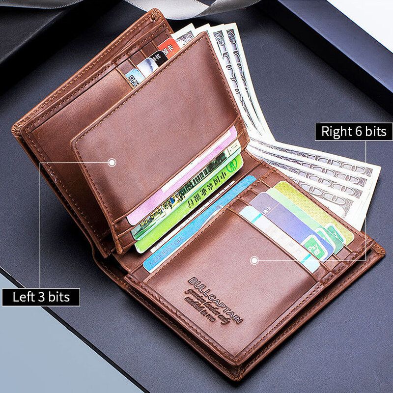 Hombres De Cuero Genuino Bifold Multi-card Slot Titular De La Tarjeta Monedero Monedero Monedero Con Clip