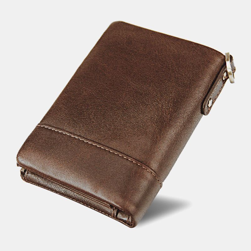 Hombres Cuero Genuino Corto Retro Ranura Para Múltiples Tarjetas Rfid Carteras De Identificación Antirrobo Estuche Para Tarjetas Monedero Multifuncional Con Clip Para Dinero Monedero