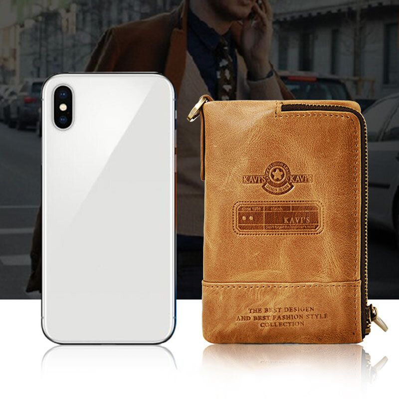 Hombres Cuero Genuino Corto Retro Ranura Para Múltiples Tarjetas Rfid Carteras De Identificación Antirrobo Estuche Para Tarjetas Monedero Multifuncional Con Clip Para Dinero Monedero