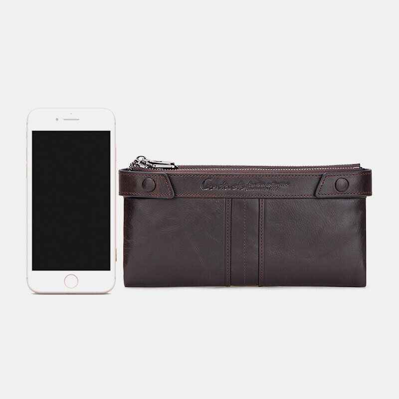 Hombres De Cuero Genuino Rfid Antirrobo Retro Business Multi-slot 6.3 Pulgadas Bolsa De Teléfono Embrague Monedero Tarjetero Cartera