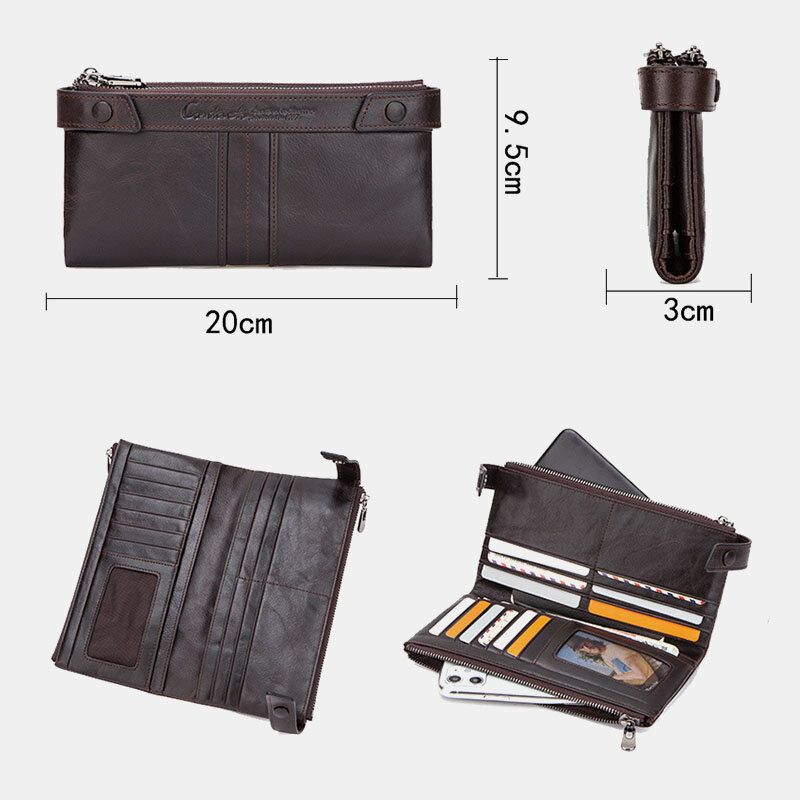 Hombres De Cuero Genuino Rfid Antirrobo Retro Business Multi-slot 6.3 Pulgadas Bolsa De Teléfono Embrague Monedero Tarjetero Cartera