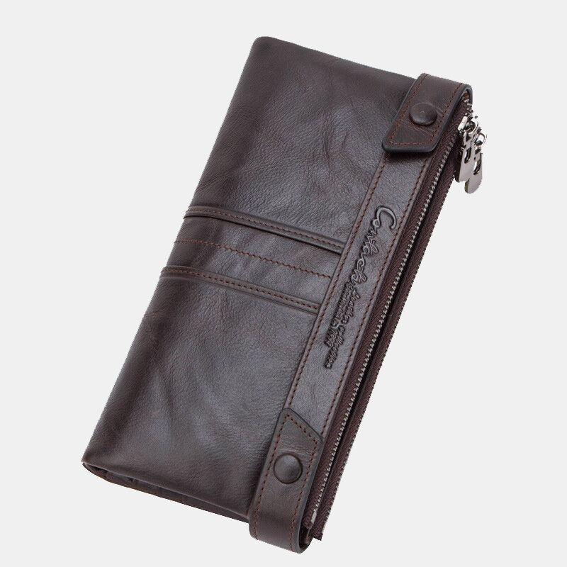 Hombres De Cuero Genuino Rfid Antirrobo Retro Business Multi-slot 6.3 Pulgadas Bolsa De Teléfono Embrague Monedero Tarjetero Cartera