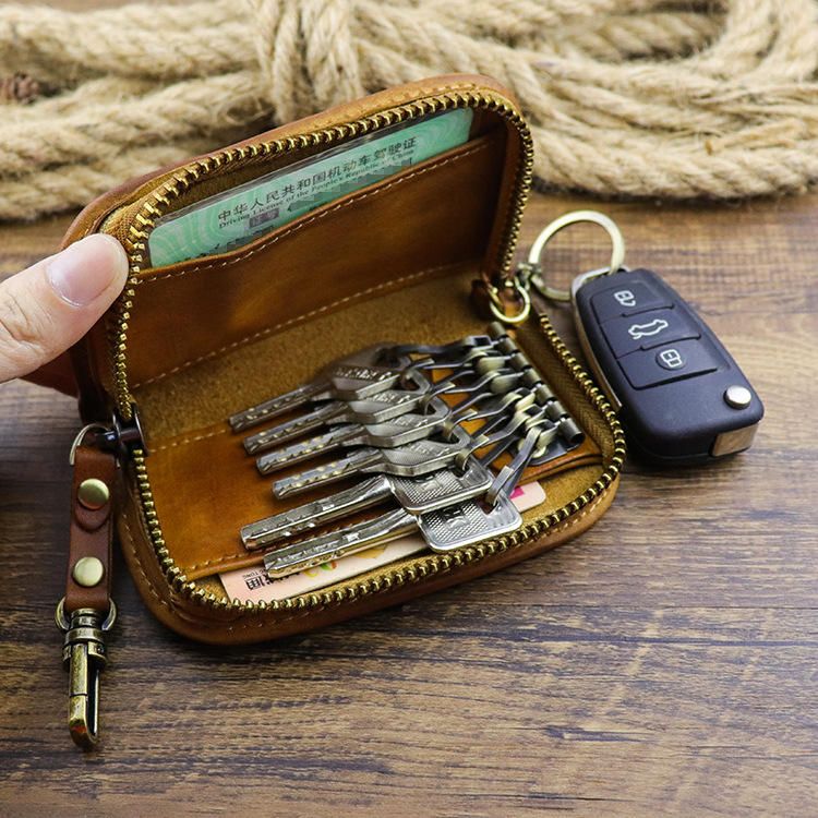 Hombres De Cuero Genuino Vintage Key Bag Monedero Clip De Dinero