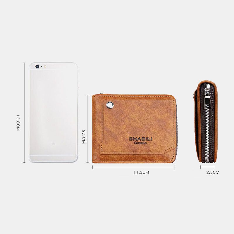 Hombres Faux Leather Retro Classical Draw Ranura Para Tarjeta Bifold Zipepr Card Holder Wallet