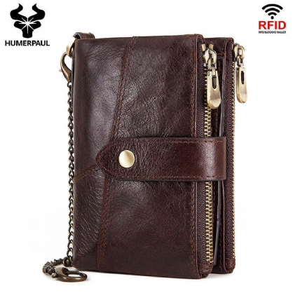 Hombres Gneuine Leather Vinatge Rfid Bloqueo Antirrobo Cadena Cartera Titular De La Tarjeta