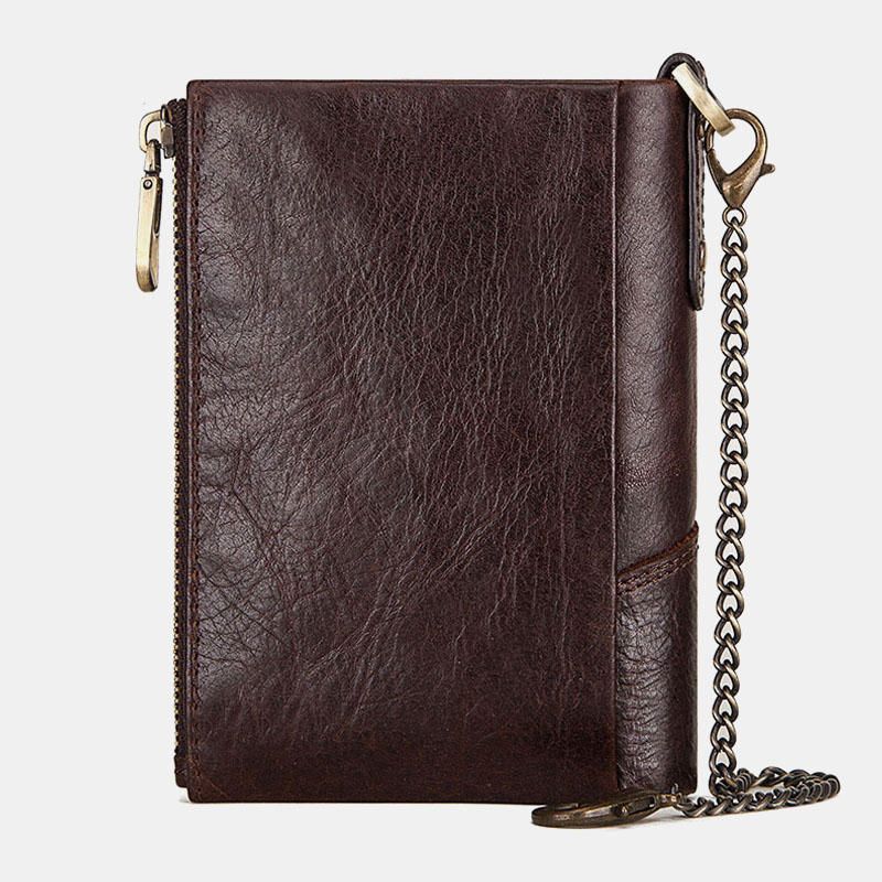 Hombres Gneuine Leather Vinatge Rfid Bloqueo Antirrobo Cadena Cartera Titular De La Tarjeta