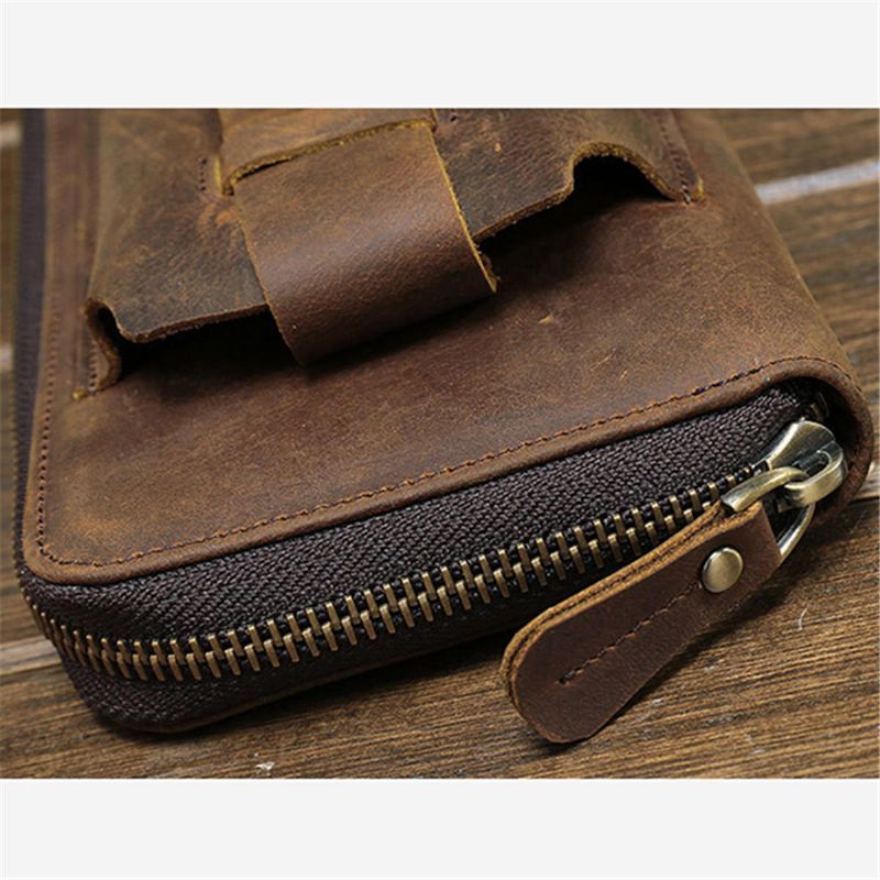 Hombres Multifunción Vintage Cartera De Cuero Genuino Funda Para Teléfono Portatarjetas De Alta Capacidad Monedero