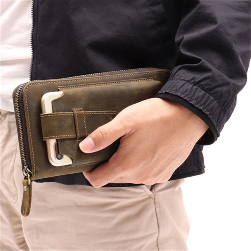 Hombres Multifunción Vintage Cartera De Cuero Genuino Funda Para Teléfono Portatarjetas De Alta Capacidad Monedero