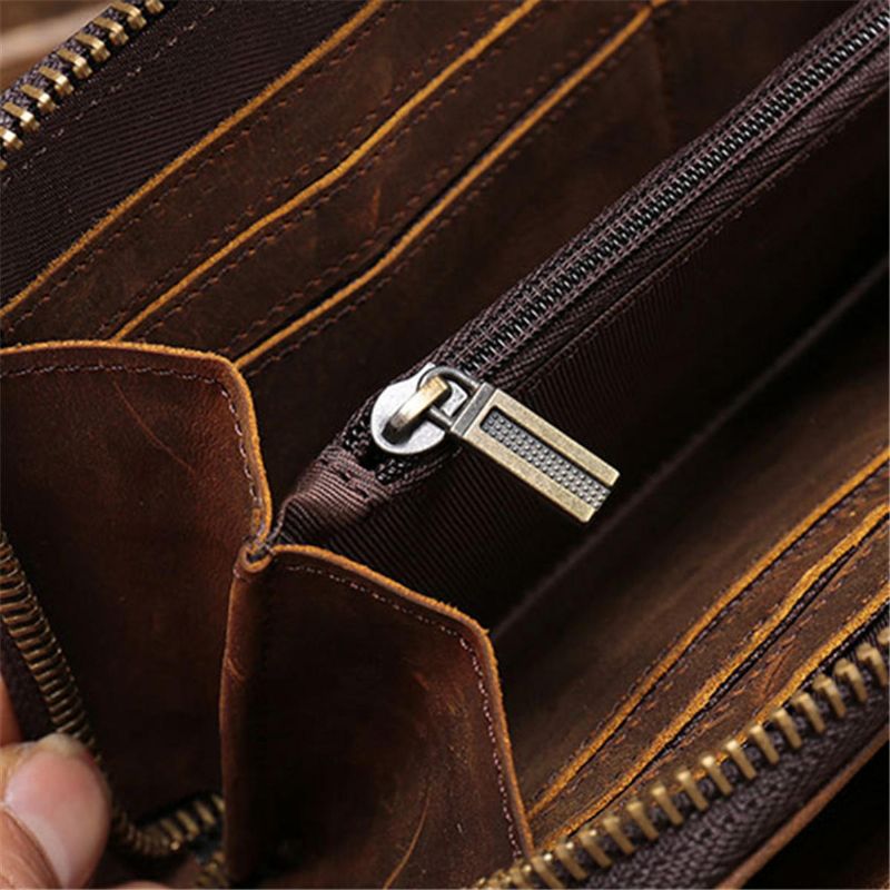 Hombres Multifunción Vintage Cartera De Cuero Genuino Funda Para Teléfono Portatarjetas De Alta Capacidad Monedero