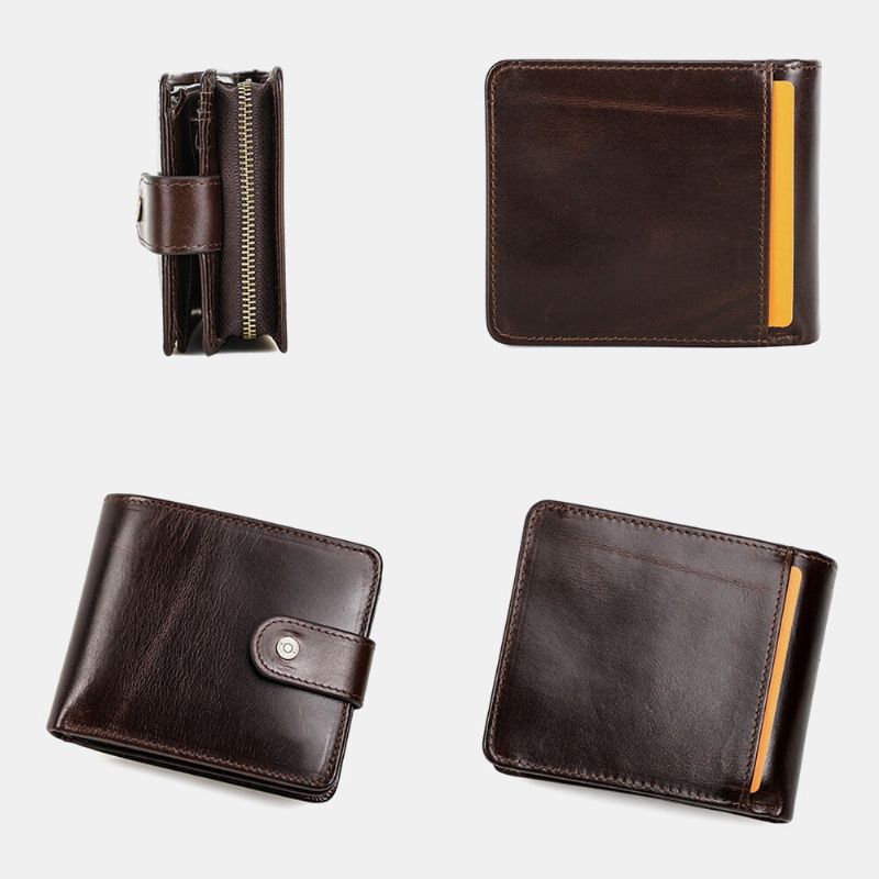 Hombres Pu Cuero Tríptico Rfid Antirrobo Ranura Para Múltiples Tarjetas Carteras De Identificación Cortas Retro Estuche Para Tarjetas Clip De Dinero Monedero Monedero