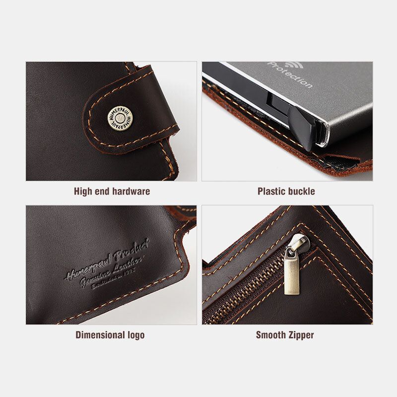 Hombres Ranura Para Múltiples Tarjetas De Cuero Genuino Rfid Antirrobo Vintage Business Casual Tarjetero Clips Para Dinero Monedero Monedero