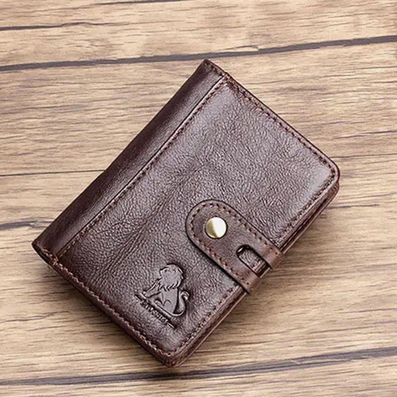 Hombres Vintage Cuero Genuino Rfid Bloqueo De Cremallera Monedero Cartera