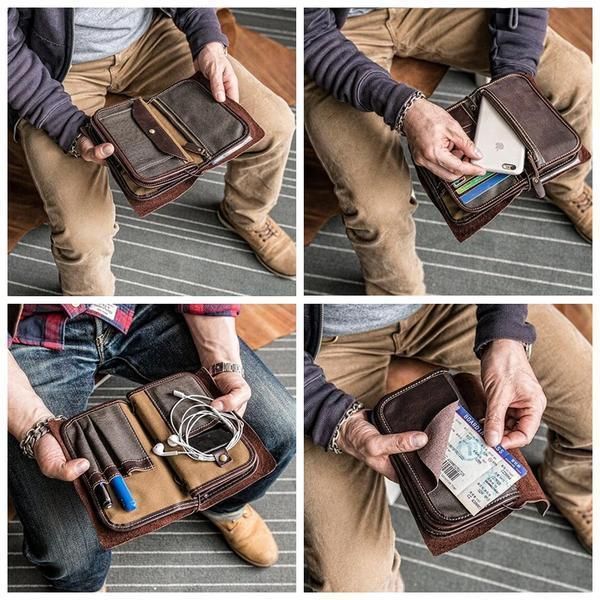 Hombres Vintage Multifuncional Casual Tarjetero Sólido Bolsa De Teléfono Cartera Larga Para Negocios Al Aire Libre