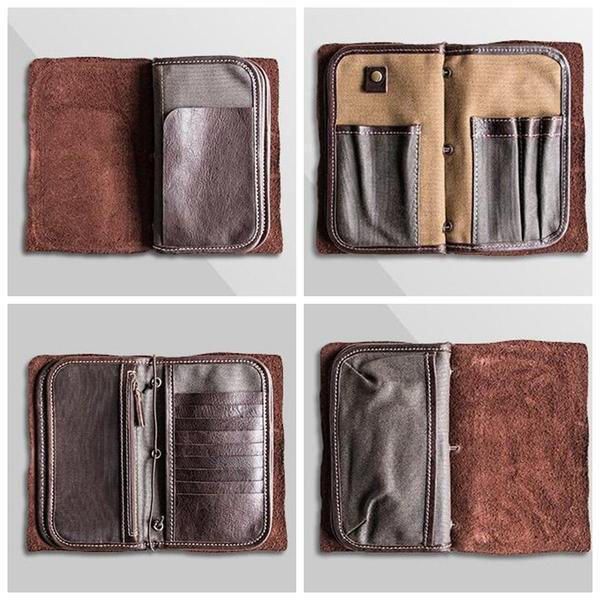 Hombres Vintage Multifuncional Casual Tarjetero Sólido Bolsa De Teléfono Cartera Larga Para Negocios Al Aire Libre