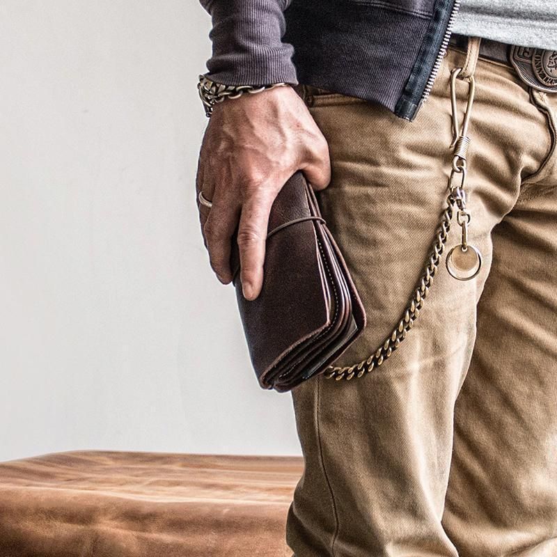 Hombres Vintage Multifuncional Casual Tarjetero Sólido Bolsa De Teléfono Cartera Larga Para Negocios Al Aire Libre