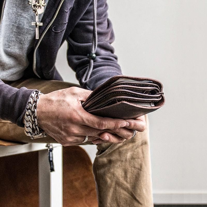 Hombres Vintage Multifuncional Casual Tarjetero Sólido Bolsa De Teléfono Cartera Larga Para Negocios Al Aire Libre