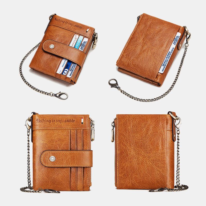 Moerae Hombres De Cuero Genuino Rfid Doble Zipper Antirrobo Ranura Para Tarjetas Múltiples Cartera Para Tarjetas