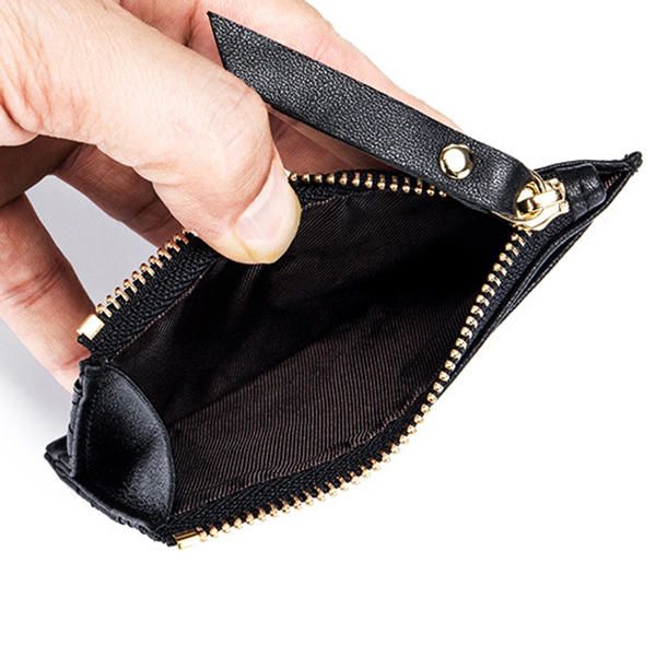 Monedero Suave De Piel De Oveja Bolso Con Cremallera Bordado Cuero Genuino Tarjetero Bancario Fino Monedero Monedero