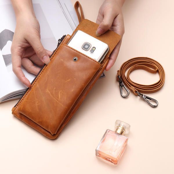 Mujer Cuero Genuino Ligero 5.5 Pulgadas Bolso Para Teléfono Cartera Embrague Informal