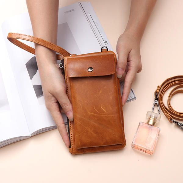 Mujer Cuero Genuino Ligero 5.5 Pulgadas Bolso Para Teléfono Cartera Embrague Informal