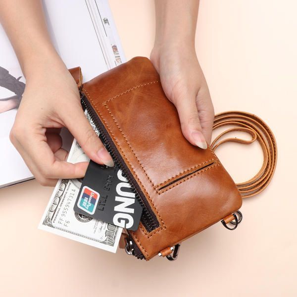 Mujer Cuero Genuino Ligero 5.5 Pulgadas Bolso Para Teléfono Cartera Embrague Informal