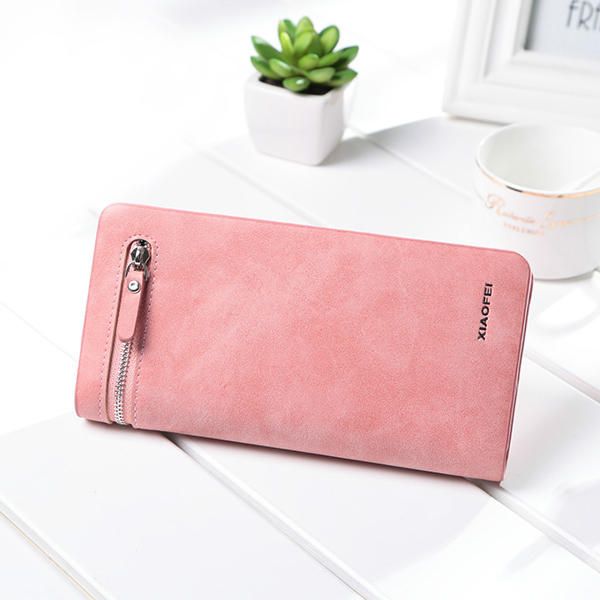 Mujeres Color Caramelo Nubuck Cremallera Monedero Largo Para Teléfono Para Iphone Samsung Huawei 11 Portatarjetas