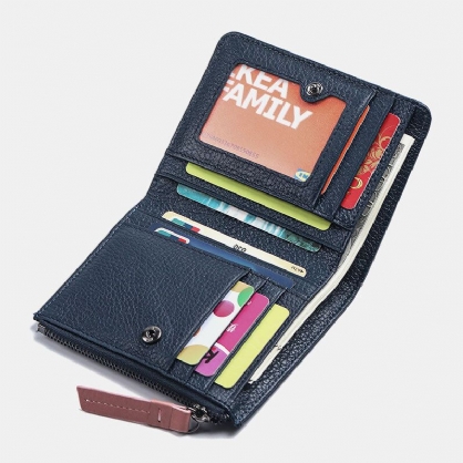 Mujeres De Cuero Genuino Bifold Hasp Zipper Multifunción Monedero Monedero Clip De Dinero Billetera Corta