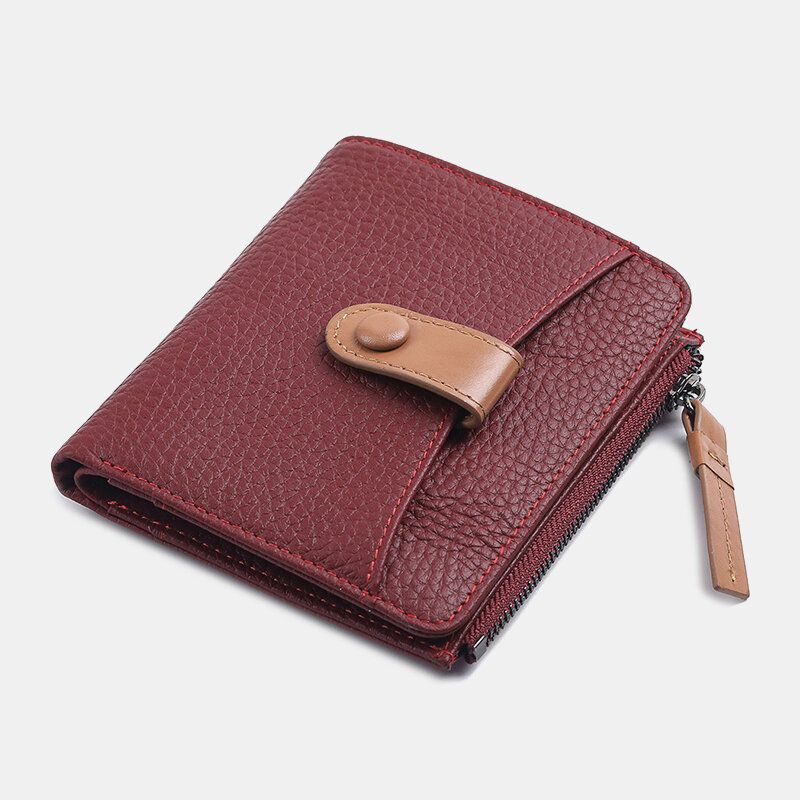 Mujeres De Cuero Genuino Bifold Hasp Zipper Multifunción Monedero Monedero Clip De Dinero Billetera Corta