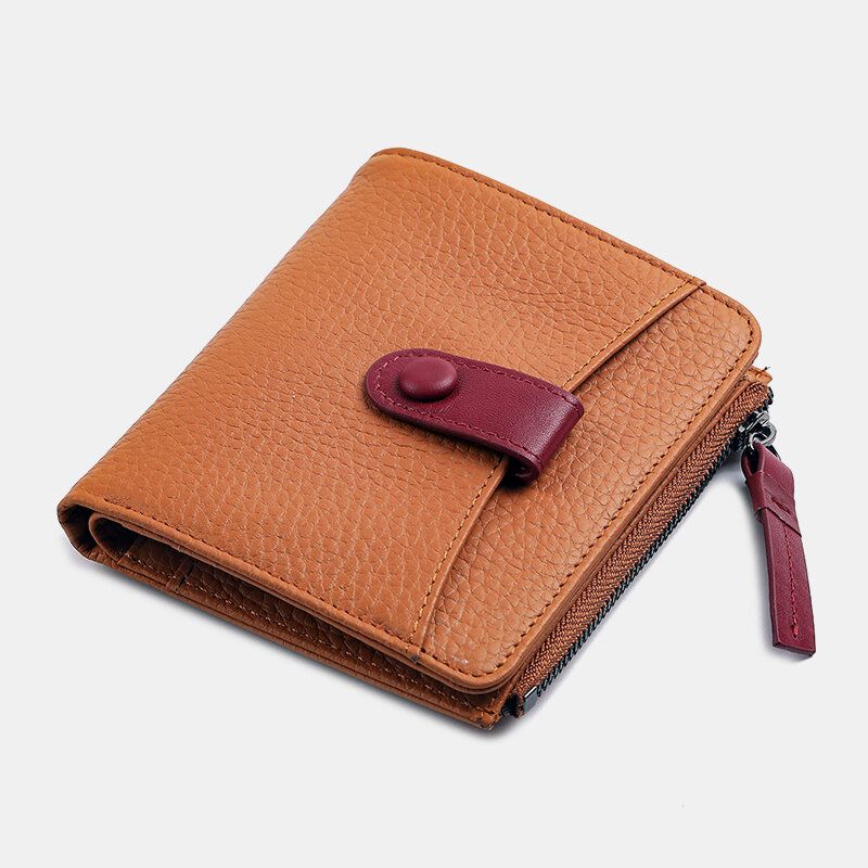 Mujeres De Cuero Genuino Bifold Hasp Zipper Multifunción Monedero Monedero Clip De Dinero Billetera Corta