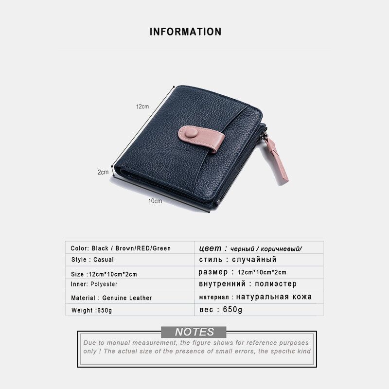 Mujeres De Cuero Genuino Bifold Hasp Zipper Multifunción Monedero Monedero Clip De Dinero Billetera Corta