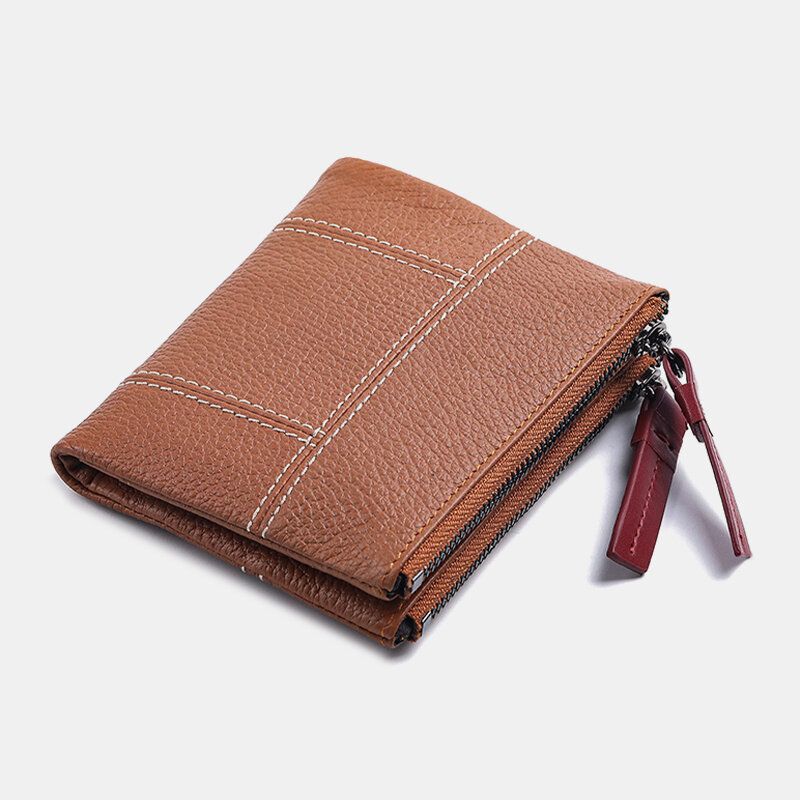 Mujeres De Cuero Genuino Bifold Hasp Zipper Short Multi-card Slots Monedero Monedero Clip Monedero