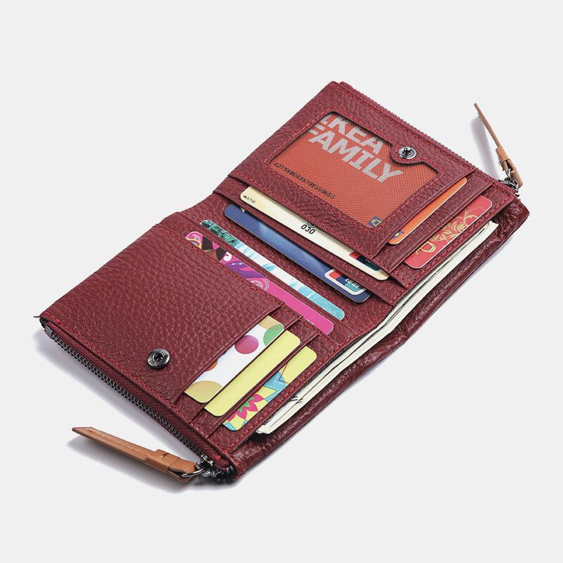 Mujeres De Cuero Genuino Bifold Hasp Zipper Short Multi-card Slots Monedero Monedero Clip Monedero