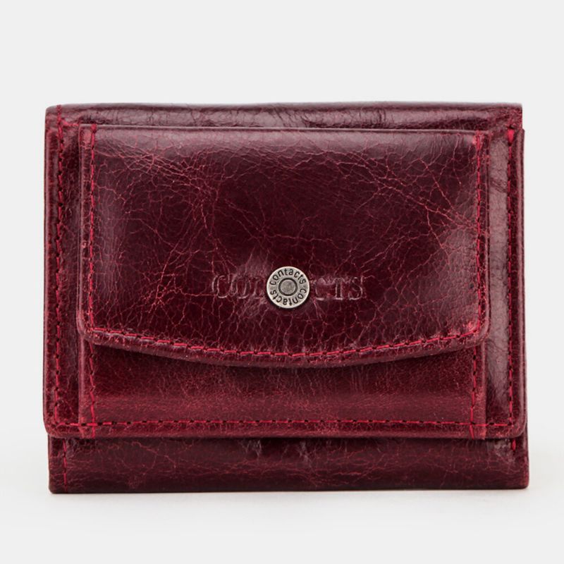 Mujeres De Cuero Genuino Rfid Cepillo Antirrobo Cuero Lady Mini Cartera Multifunción Tri Fold Monedero Pequeño