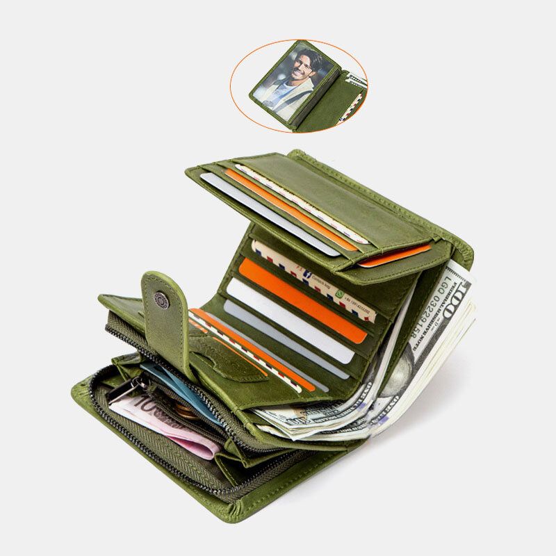 Mujeres De Cuero Genuino Rfid Multi-función Multi Ranuras Para Tarjetas Casual Color Sólido Breve Tarjetero Cartera