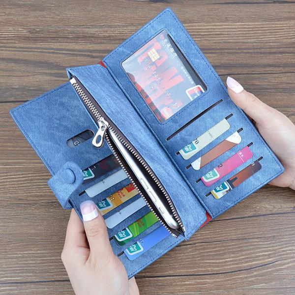 Mujeres Denim Long Wallet Hasp Purse 10 Tarjetero 5.5 Pulgada Bolsas De Teléfono Para Iphone Huawei