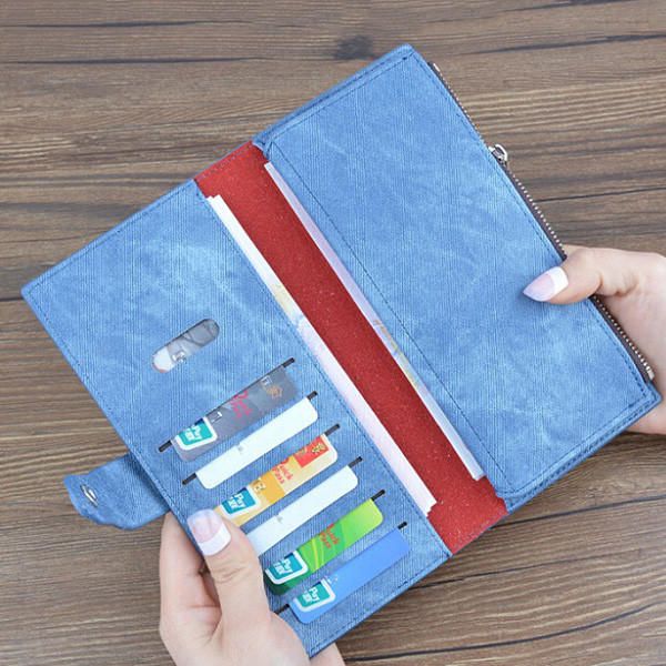 Mujeres Denim Long Wallet Hasp Purse 10 Tarjetero 5.5 Pulgada Bolsas De Teléfono Para Iphone Huawei