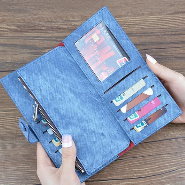 Mujeres Denim Long Wallet Hasp Purse 10 Tarjetero 5.5 Pulgada Bolsas De Teléfono Para Iphone Huawei