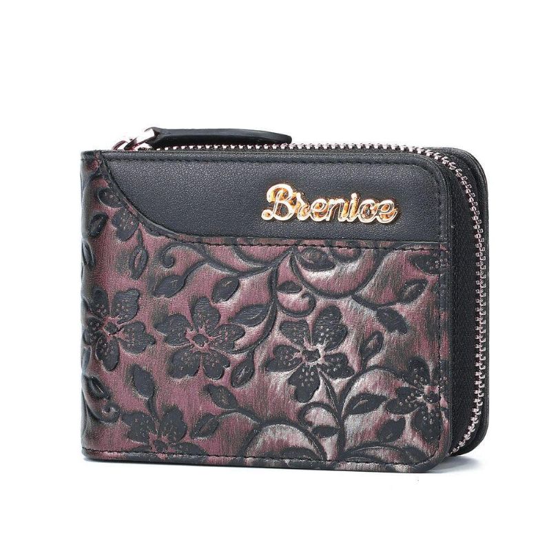 Mujeres Emossed Floral 16 Ranuras Para Tarjetas Rfid Monedero Retro