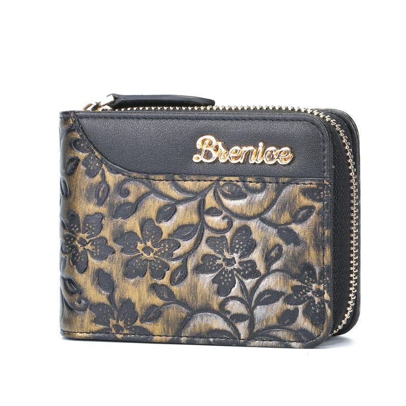 Mujeres Emossed Floral 16 Ranuras Para Tarjetas Rfid Monedero Retro