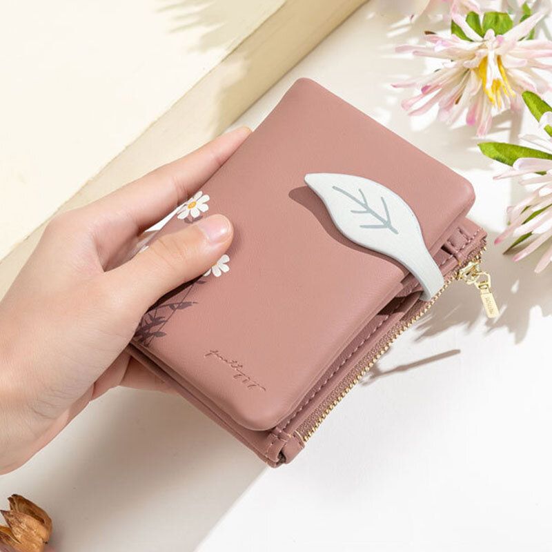 Mujeres Pu Cuero Estampado Floral Casual Mini Easy Carry Money Clip Portatarjetas Cartera