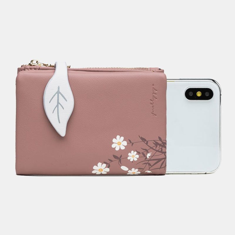 Mujeres Pu Cuero Estampado Floral Casual Mini Easy Carry Money Clip Portatarjetas Cartera