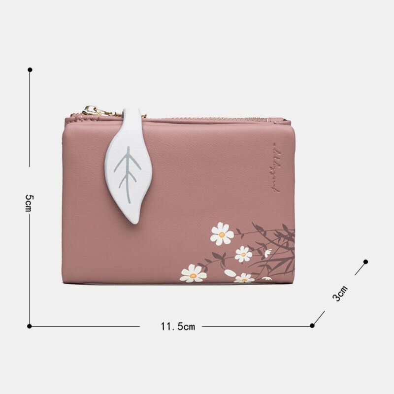 Mujeres Pu Cuero Estampado Floral Casual Mini Easy Carry Money Clip Portatarjetas Cartera