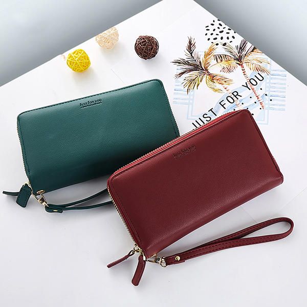 Mujeres Pure Color Long Walllet Tarjetero Bolsa De Teléfono Monedero