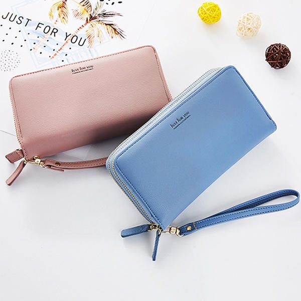 Mujeres Pure Color Long Walllet Tarjetero Bolsa De Teléfono Monedero